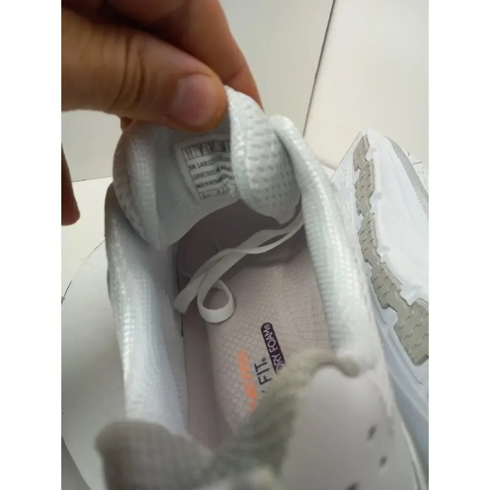 Skechers D'Lux Walker Infinite Motion White Silver Mesh Lace Shoes Womens Sz 11